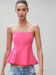 Women Strapless Peplum Tube Top Polyester Sexy Backless Slim Fit Solid Color Summer Elegant Streetwear