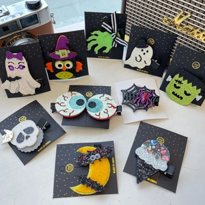 Pinces À Cheveux Halloween Tissu Pailleté Feutre Fantôme Chauve-Souris Chapeau De Sorcière Barrettes Fête Pour Filles