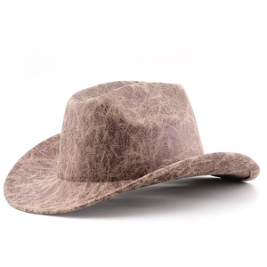 Detail of vintage brown cowboy hat featuring realistic beige cracked marble texture effect