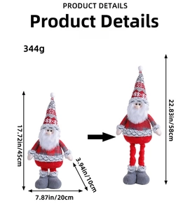 Detail showing height-adjustable telescopic plush Santa with red plaid hat and long beard