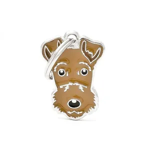 Close-up of a brown Welsh Terrier dog keychain with durable metal ring and enamel finish