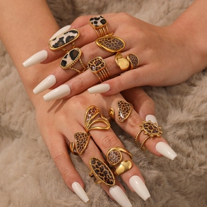 18K gold plated stainless steel leopard print ring set for women in various shapes