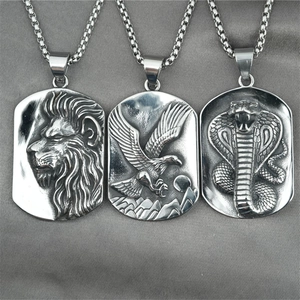 Men Retro Domineering Lion Eagle Cobra Animal Pendant Necklace Stainless Steel Titanium Steel Tag Hip Hop Jewelry