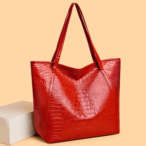 Women Crocodile Pattern Tote Bag Large Capacity Retro PU Leather Shoulder Bag For Casual Commuting Daily Use