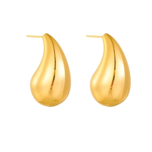 Minimalist gold-plated stainless steel teardrop earrings with a high-polished mirror finish