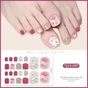 Detail of waterproof self-adhesive toenail stickers with glitter and floral patterns