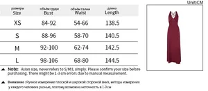 Size chart for backless halter maxi dress with bust, waist and length measurements in cm