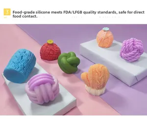 Detailed food-grade silicone molds featuring realistic knitted ball and hat textures