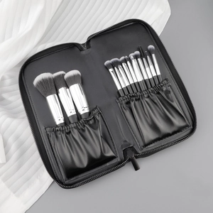 Sac De Pinceaux De Maquillage Portable En Cuir PU Trousse De Maquillage Vide Avec Fermeture Éclair Pour Voyage Noir