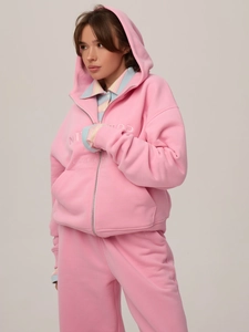 Ensemble sweat à capuche zippé rose et pantalon de jogging avec broderie pour femmes