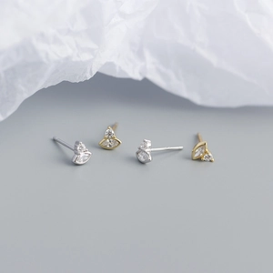 Macro shot of S925 sterling silver marquise stud earrings with sparkling zircon stones