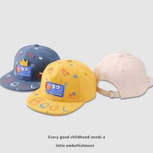 Kids baseball cap with cartoon dinosaur patch and adjustable back buckle in three colors
