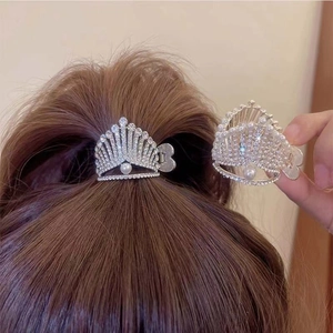 Alloy Rhinestone Artificial Pearl Crown Hair Claw Clip High Ponytail Holder Fixed Artifact Korean Style Elegant For Women Hair Accessories