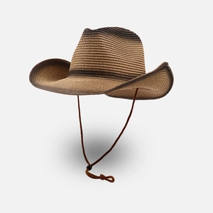 Classic western straw cowboy hat with gradient spray paint finish and adjustable chin strap