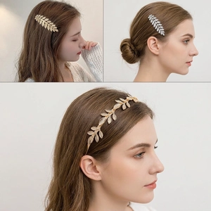 Elegant gold and silver leaf hair clips with delicate leaf headband accessory set