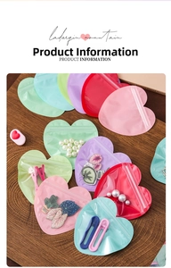 Macro detail of colorful heart-shaped frosted resealable bags for jewelry and small gifts