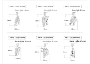 Size specifications for S925 sterling silver wolf tooth pendant caps in various dimensions