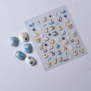 Détails d'autocollants 3D pour ongles avec chatons oranges et chiots mignons