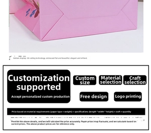 Detailed close-up showing the sturdy folded bottom structure of a pink paper gift bag