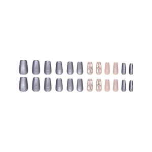 Blue cat eye press-on nails with 24 pieces trapezoid-shaped glitter ballet style nails