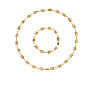 Minimalist Copper Flower Jewelry Set Elegant Gold Plated Bead Chain Necklace And Bracelet For Women Chic Geometric Jewelry