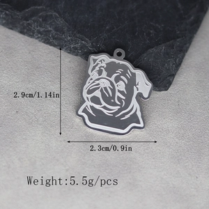 Detailed size view of silver pug pendant with 2.9cm height and 2.3cm width measurements