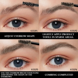Four-step macro tutorial for applying natural fiber eyebrow gel and styling cream
