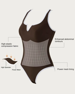 Details von Kompressionsstoff und Power-Mesh-Futter zur Bauchformung im Badezug