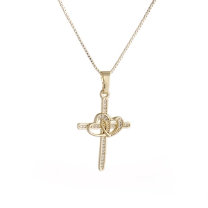 Collana Con Pendente A Croce In Rame Micro Pavé Zirconia Cuori Intrecciati Catena A Scatola Gioielli Per Donna Regalo