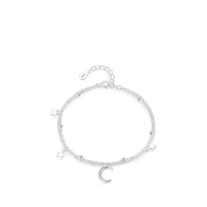 Elegant S925 sterling silver double layer bracelet with star and moon charms