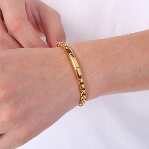 Bracelet chaîne box dorée en acier inoxydable pour hommes avec fermoir magnétique