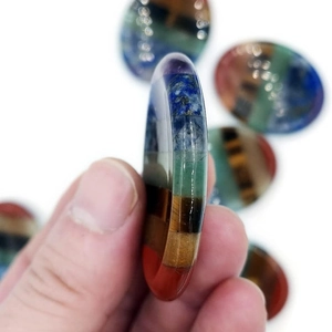 7 Chakra Worry Stone Oval Polished Natural Multi Layer Crystal Thumb Stone For Meditation Stress Relief Healing Energy