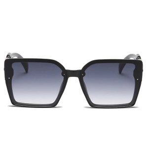 Stylish square frame sunglasses with gradient grey lenses and rivet details for women