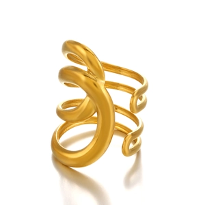 Bague ouverte chic en acier inoxydable doré avec design spirale multicouche épaisse