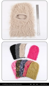 Detailed size view showing 30cm height of soft plush knitted balaclava mask for winter