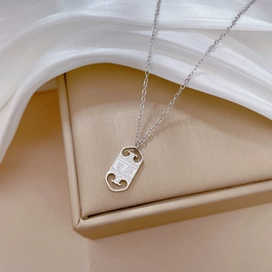 Titanium steel necklace with rectangular Ji Li and Ping An engraved tablet pendant