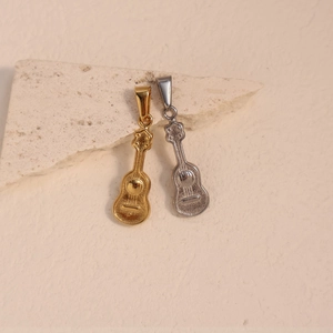 Retro stainless steel guitar shaped pendants in gold and silver finish for necklaces