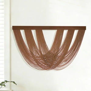 Bohemian dark brown wood board macrame wall hanging with tassel decor for home