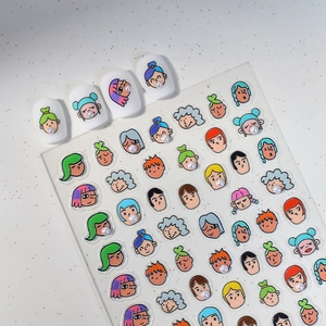 Cartoon Mädchen Nagelsticker mit 3D Perlen auf transparenten Klebefolien Set