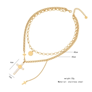 Detailed view of layered stainless steel cross necklace with 40cm and 45cm chain lengths