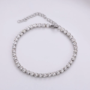Silver stainless steel tennis bracelet with sparkling white diamonds and lobster clasp