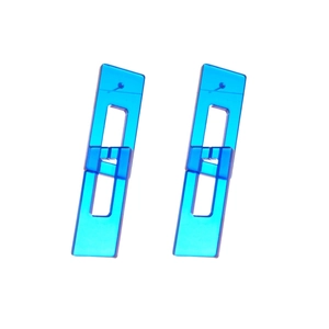 Modern bright blue acrylic geometric rectangle dangle earrings with silver needle posts