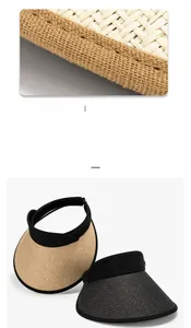 Detail of high-density straw sun visor showing fine stitching and black ribbon edging