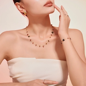 Bohemian Irregular Colorful Natural Stone Stainless Steel Necklace Bracelet For Women Vintage Gravel Bead Fashion Jewelry