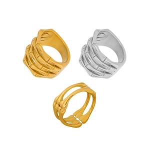 Minimalist bamboo style hollow stainless steel rings in gold and silver finish