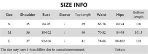Guide des tailles détaillé pour ensemble haut court manches longues et pantalon yoga