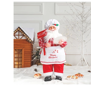 Detailed Christmas chef Santa doll with Welcome sign and plaid shirt for holiday decor