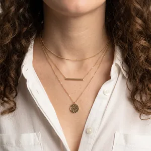 Stainless Steel Multilayer Layered Necklace Geometric Circle Round Disc Pendant Electroplated Jewelry For Women Fashion Commuting