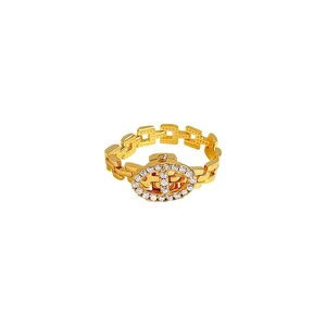 Golden link chain ring with sparkling pavé zircon oval centerpiece for women