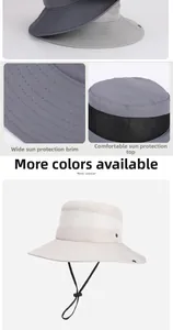 Detail view of breathable mesh crown and wide stitched brim on summer outdoor sun hats